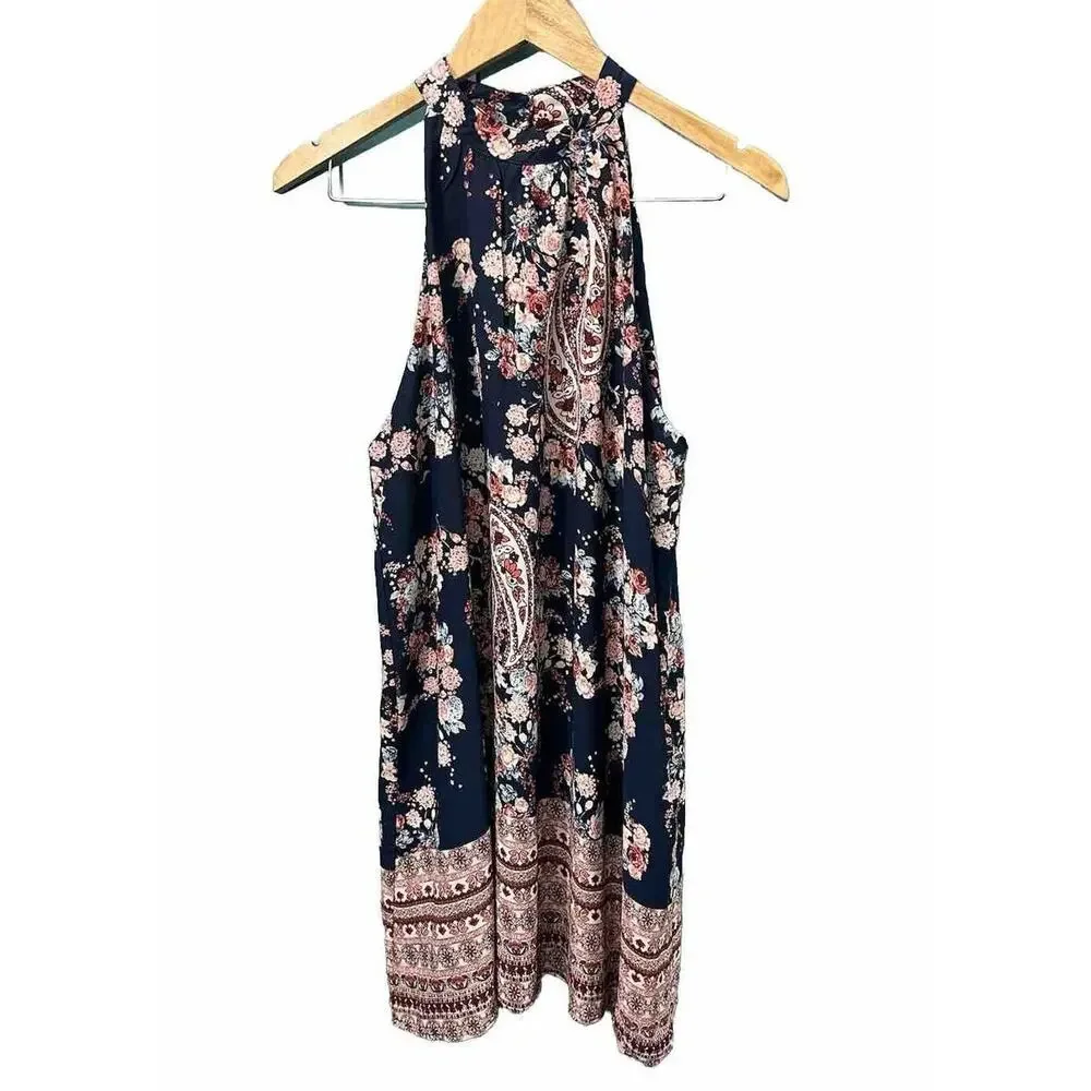 Altar'd State Dress Size LARGE Black Boho floral Halter Sleeveless maxi - Picture 1 of 8